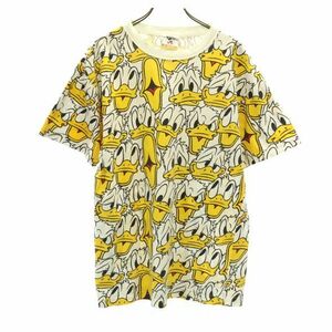 MICKEY & Co. 90s オールド クルーネック ドナルドダックプリント 半袖 Tシャツ 白×黄 メンズ 220609 メール便可
