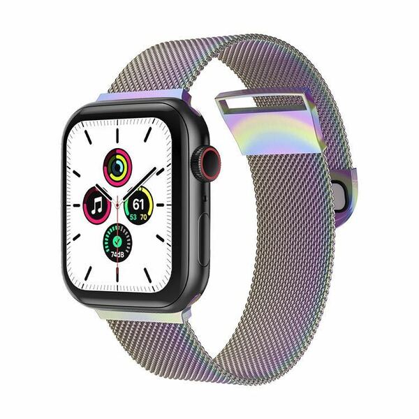 虹色　42/44/45mm Apple Watch用 バンド ステンレス製 長さ調節 強力な磁気クラスプ付き バンド Apple Watch Series7/6/5/4/3/2/1に対応