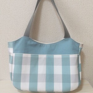 ハンドメイド チェック ポケ4つバッグ トートバッグ