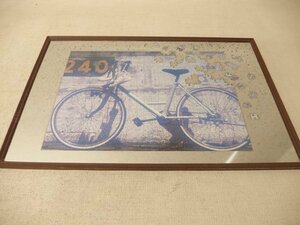 0820295w【パブミラー 自転車 パズルピースデザイン】45.6×30.6cm/中古品/額多少劣化 