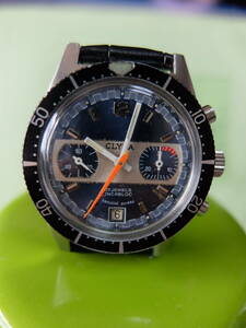 出た所勝負 クリディア ダイバークロノグラフ 赤黒日付 70年代 バルジュー Cal.7734 CLYDA DIVER CHRONOGRAPH Valjoux Cal.7734 稼働中