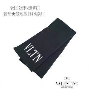 F105.. VALENTINO ヴァレンティノ イタリア製 VLTN ロゴ マフラー 男 メンズ 新品 ★ ブラック
