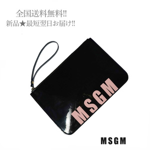 C865.. MSGM エムエスジーエム ミラノ 限定 直接買付 多用途 クラッチバッグ バッグ ブラック ピンク ロゴ 女 レディース 新品