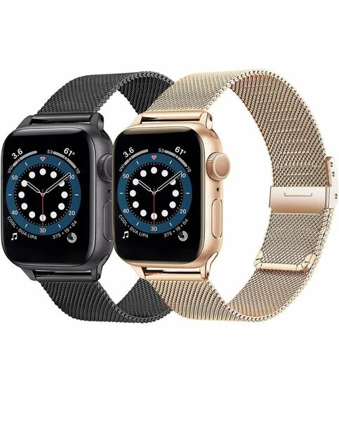 Apple Watch バンド　ステンレス留め　金属ループベルト アップルウォッチバンド42/44/45mm 2本セット　男女兼用　新入荷