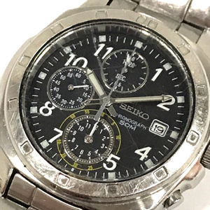 セイコー クロノグラフ 7T92-OCAO デイト クォーツ 腕時計 メンズ ブラック文字盤 純正ブレス SEIKO QT082-219