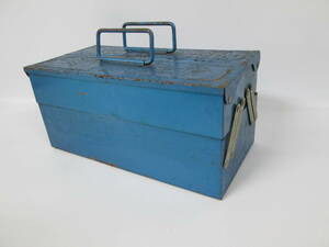 【0812 S4764】 ビンテージ 青 工具ボックス 工具箱 ツールボックス ブリキ インダストリアル シャビー ヴィンテージ 店舗什器