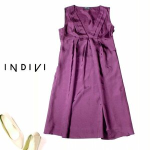 ☆☆ 美品 INDIVI インディヴィ ☆☆ 上品綺麗め さらさら とろみ ドレスワンピース 05号 XS 春 夏 22C08