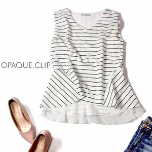 ☆☆ 美品 OPAQUE.CLIP オぺークドットクリップ ☆☆ 可愛い シフォンドッキング ジャージーストレッチ カットソー M 春 夏 22D08