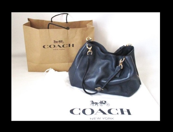 【004-83】送料無料即決★COACHコーチ80268/ネイビーペブルドレザーハリーショルダーバッグ