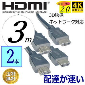 ☆【2本セット】HDMIケーブル 3m ハイスピード Ver2.0 高品質プレミアム 3D ネットワーク 4K8KフルHD対応 2HDMI-30x2 【送料無料】☆★