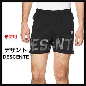 【未使用】DESCENTE デサント★M程度 ショートパンツ ランニングショートパンツ メンズ ブラック★送料無料 黒 ハーフパンツ★ビッグロゴ