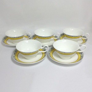 【中古】WEDGWOOD ウェッジウッド ミストラル カップ&ソーサー 5客セット ホワイト イエロー ブルー