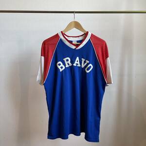 古着 70s-80s vintage unknown ゲームシャツ tシャツ メッシュ BRAVO USA古着 ブルー レッド L XL C19