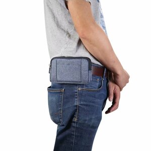 ベルトポーチ メンズ ウエストポーチ バッグ チャック スマホポーチ ミニバッグ 軽量 薄い iphone スマホポーチ 携帯 ブルーS（5.2インチ）