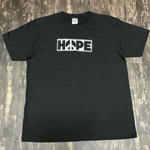 HOPE・ピースマーク・ロゴ・プリントTシャツ・黒・XL