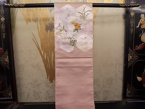 Art hand Auction Kimono Konjaku 4160 Nishijin Fukuro Obi (Sash) Pure silk brocade fabric Several kinds of foil are used in a tortoiseshell-shaped patchwork Rinpa hand-painted finish, band, Obi, Ready-made