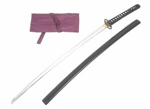 s4424◇居合刀◆2尺4寸◆武蔵鍔◆鉄地◆黒石目鞘◆模造刀◆剣道用品