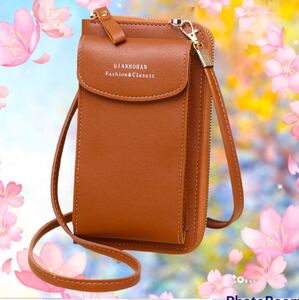 スマホポーチ レディース 小銭入れ付き お財布 スマホショルダー ポシェット 小物入れ 斜め掛け ミニバッグ ブラウン ショルダー