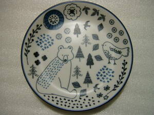  illustration small plate diameter 11.5×1.8cm.., bird,. flower, tree white × navy blue plate 