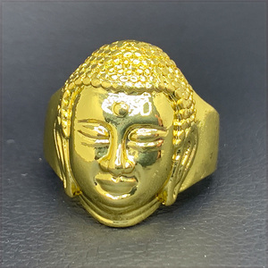 [RING] ゴールデン ブッダ フェイス 仏陀 佛 仏像 仏教 ありがたい 金の大仏様の顔 デザイン 25mm ワイド リング 15号 【送料無料】