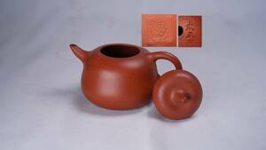 0813-2　唐物 朱泥 急須 水平 在銘　刻あり 茶道具 煎茶道具 中国古美術 古玩 中国アンティーク サイズ:約7.2cm*5.2cm