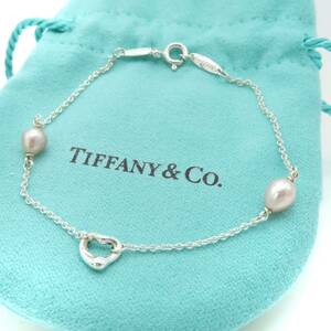 未使用 Tiffany&Co. ティファニー 2P パール オープンハート シルバー ブレスレット SV925 真珠 PP26