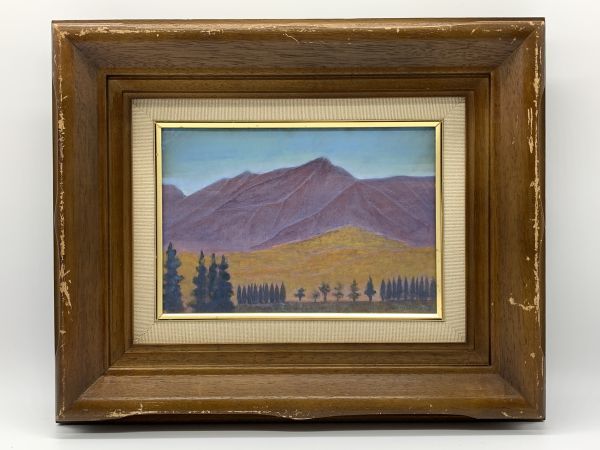 [Art] Hand-painted by unknown artist 1993.2.11 Japanese: Seal Panel painting Mountain Scenery Old work Wooden glass frame M0728B, Artwork, Painting, others