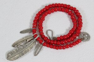 □現状品□ ARIZONA FREEDOM アリゾナフリーダム フェザー4枚 赤ビーズ ネックレス (2830651)