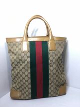 [K-2.8.6]1円スタート♪ GUCCI グッチ 001 1093 GGキャンバス×レザー シェリーライン ハンドバッグ トート 手提げ レディース _画像2