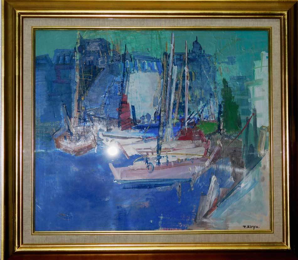 R0151 Teruko Kiryu, Port of Honfleur, oil painting, guaranteed genuine, F10 size, Painting, Oil painting, Nature, Landscape painting