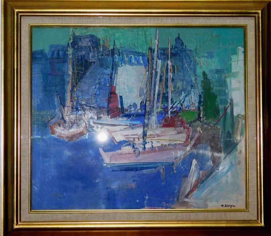 R0151 Teruko Kiryu, Puerto de Honfleur, pintura al óleo, genuino garantizado, Tamaño F10, Cuadro, Pintura al óleo, Naturaleza, Pintura de paisaje