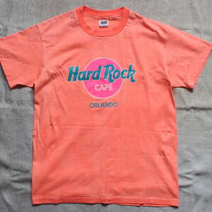 1990s ハードロックカフェ オーランドHard Rock CAFE ORLANDOヴィンテージ TシャツUSA製save the planetアメリカ バンド 地球 蛍光オレンジ