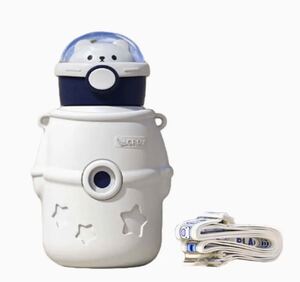 子供 水筒 500ml 保温 保冷 クマさん 宇宙飛行士 ストロー(ホワイト)