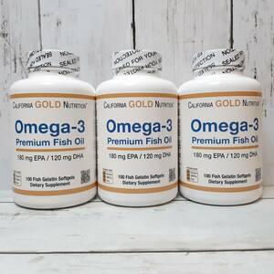 【新品・即決・送料込】 CGN オメガ3 プレミアム フィッシュ オイル 100粒 3個 セット EPA DHA サプリ California Gold Nutrition