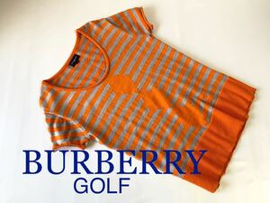 美品 BURBERRY GOLF ボーダー柄 ニット サマーニット レディース トップス ゴルフウェア 女性 M 半袖 日本製 バーバリー ゴルフ