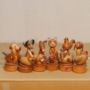 木製 干支人形 十二支 置物 オブジェ ハンドメイド 木工像