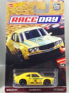 ホットウィール/マツダRX-3/レースデイ/Hotwheels/Mazda RX3/RaceDay/race day/Yellow/
