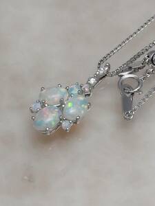 a650 necklace opal 1.83ct diamond 0.07ct white gold chain platinum top 