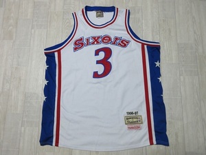 "бесплатная доставка! ★ НБА! 《1996 ~ 97》 Mitchell andnes [76ers Sixers] 《 # 3 Allen Iverson》 Игровой рубашкой формы / xxl