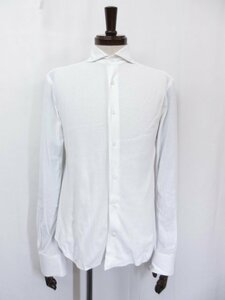 ■【ORIAN オリアン】 コットン素材 ワイドカラー 長袖シャツ (メンズ) sizeXS ホワイト 織柄 ★25MK8890★
