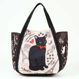 トートバッグ 黒猫 ネコ柄 バルーントートバッグ バルーントート トート 大きめ A4対応 ファスナー かわいい ネコ雑貨 猫好き