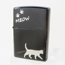 送料無料 ジッポー オイルライター meow ネコ 黒メッキミラー銀差し CAT-KB　&ギフトボックスセット（オイル＋フリント+BOX）_画像3