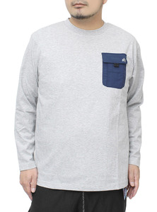 【新品】 2L グレー LOGOS PARK(ロゴス パーク) 長袖Tシャツ メンズ 大きいサイズ ドライ ロゴ プリント ポケット付き クルーネック カット