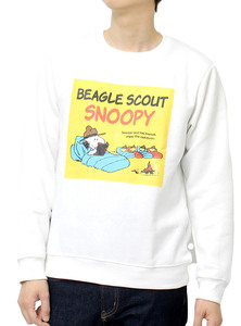 【新品】 M ホワイト PEANUTS(ピーナッツ) スウェット メンズ スヌーピー SNOOPY プリント 裏起毛 クルーネック