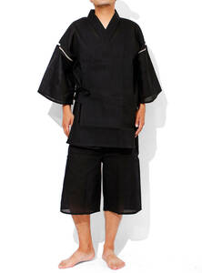 [ new goods ] LL black jinbei men's ... weave peace pattern top and bottom .... setup plain 