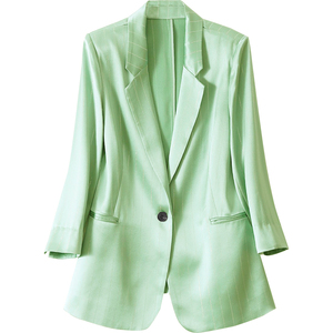 ジャケット 七分袖 薄手 レディース カジュアル ビジネス スーツ オフィス フォーマル きれいめ 大人 テレワーク 通勤 XLサイズ グリーン