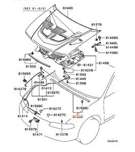 送料無料 61534 WEATHERSTRIP,HOOD,RR MIRAGE LANCER ウェザーストリップ フード リア側 三菱 純正 新品 未使用 CN9A CM5A CK2A ボンネット