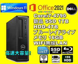 フル装備大容量！Win11Pro/ Office2021Pro/ i7-4790/ 新品SSD-1TB/ HDD-4TB/ ブルーレイ/メモリ-16GB/ 新品WiFi無線LAN/ メディア15/ 税無