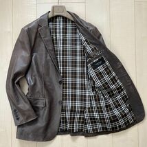 【BURBERRY BLACK LABEL/バーバリー ブラックレーベル】テーラードジャケット M レザー 羊革 本革 ブラウン 通年使える生地感 春秋 ＃8_画像1