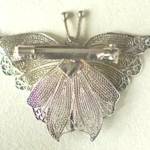 シルバー925製 蝶々 フィリグリー バタフライ パピヨン レトロ 銀線細工 ブローチ ヴィンテージの画像3